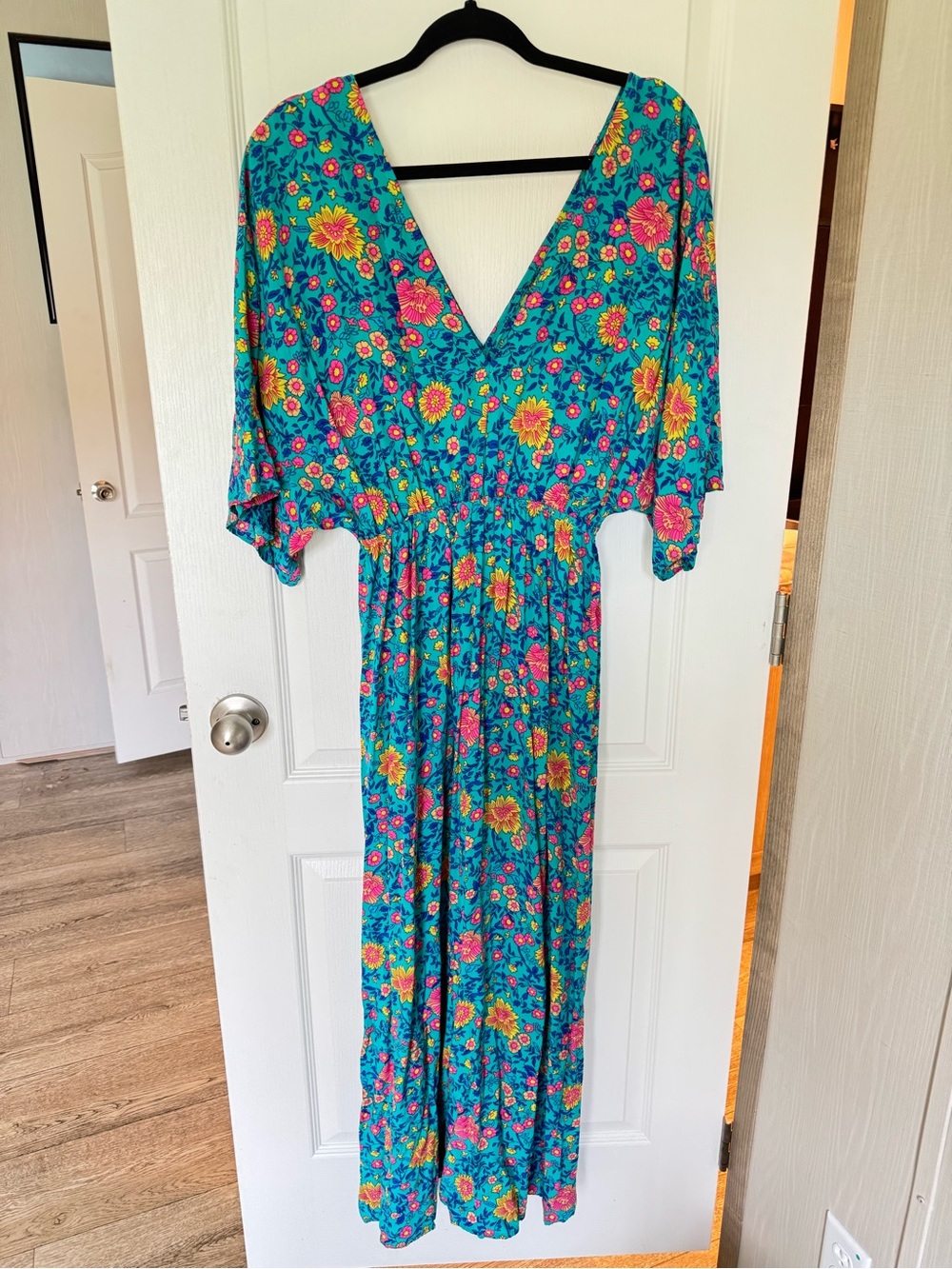 Boutique Vibrant Teal Floral Maxi Dress